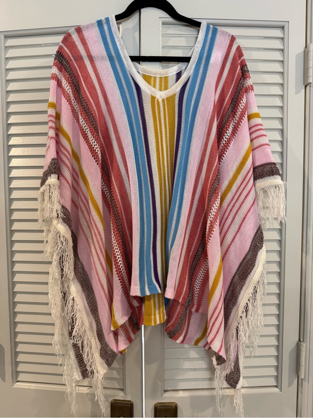 Cupshe Pink Multi-Stripe Fringe Knit Poncho